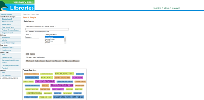 Cassowary WebOPAc Before